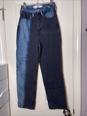 Hollister Two-Tone Black and Blue Straight Jeans Unique Style